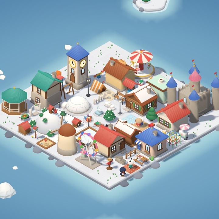 雪の島に作った村